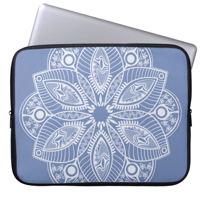 Exotisch wit Mandala op beige achtergrond Laptop Sleeve (Voorkant)
