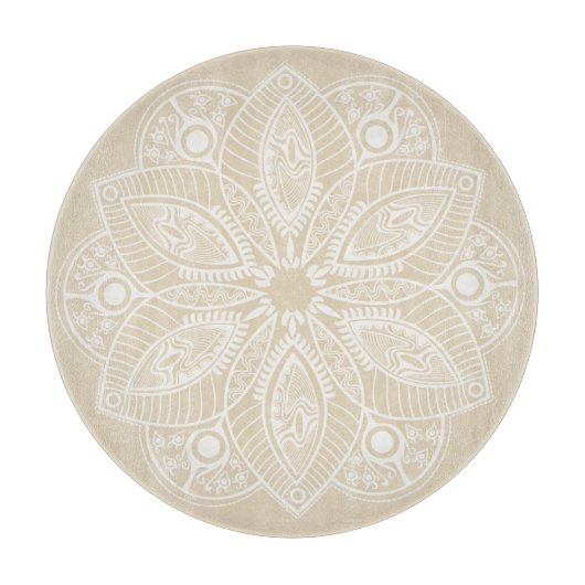 Exotisch wit Mandala op beige achtergrond Snijplank (Voorkant)