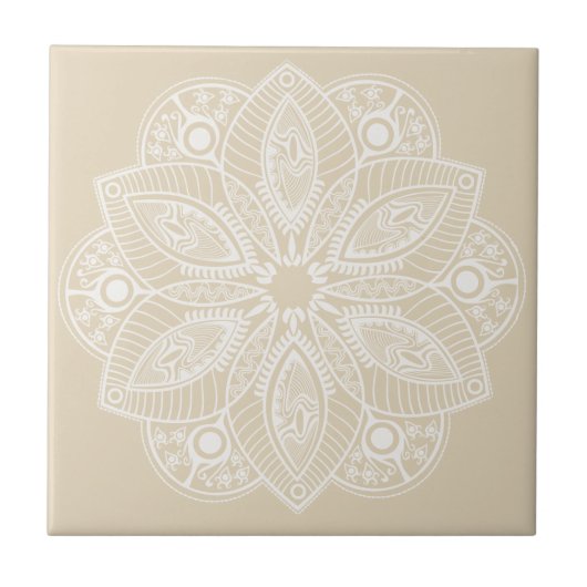 Exotisch wit Mandala op beige achtergrond Tegeltje (Voorkant)
