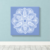 Exotisch wit Mandala op blauwe achtergrond Canvas Afdruk (Insitu (Houten vloer))