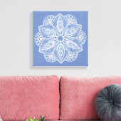 Exotisch wit Mandala op blauwe achtergrond Canvas Afdruk (Insitu (Woonkamer))