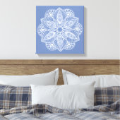 Exotisch wit Mandala op blauwe achtergrond Canvas Afdruk (Insitu (Slaapkamer))