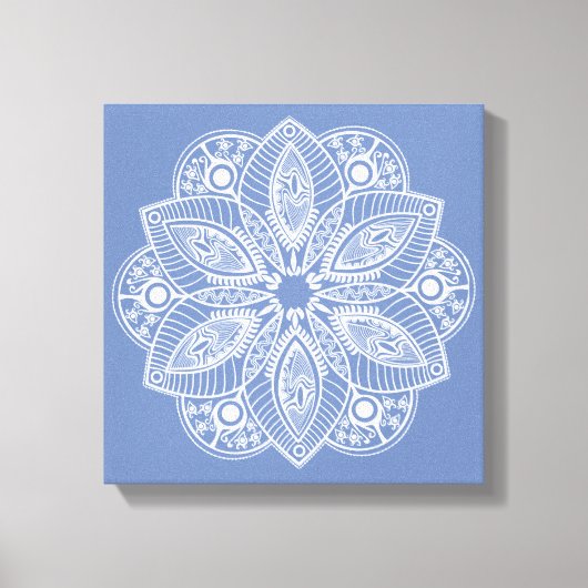 Exotisch wit Mandala op blauwe achtergrond Canvas Afdruk (Voorkant)