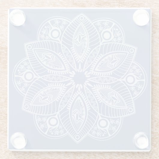 Exotisch wit Mandala op blauwe achtergrond Glazen Onderzetter (Achterkant)
