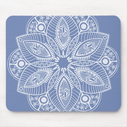 Exotisch wit Mandala op blauwe achtergrond Muismat (Voorkant)