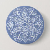 Exotisch wit Mandala op blauwe achtergrond Ronde Button 7,6 Cm (Voorkant)