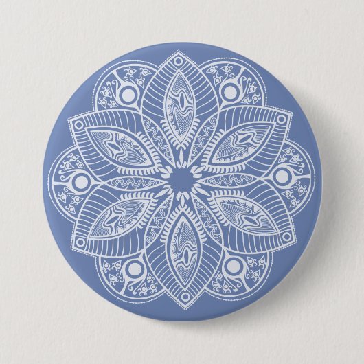 Exotisch wit Mandala op blauwe achtergrond Ronde Button 7,6 Cm (Voorkant)