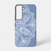 Exotisch wit Mandala op blauwe achtergrond Samsung Galaxy Hoesje (Achterkant)