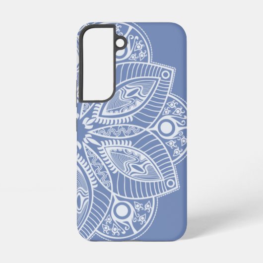 Exotisch wit Mandala op blauwe achtergrond Samsung Galaxy Hoesje (Achterkant)