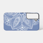 Exotisch wit Mandala op blauwe achtergrond Samsung Galaxy Hoesje (Achterkant horizontaal)