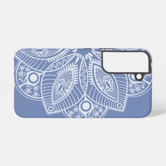 Exotisch wit Mandala op blauwe achtergrond Samsung Galaxy Hoesje (Achterkant horizontaal)