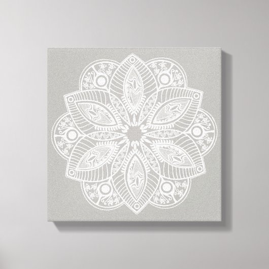 Exotisch wit Mandala op grijze achtergrond Canvas Afdruk (Voorkant)