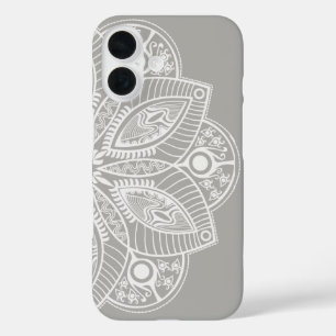 Exotisch wit Mandala op grijze achtergrond iPhone 16 Hoesje