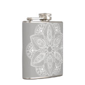 Exotisch wit Mandala op grijze achtergrond Heupfles (Rechts)