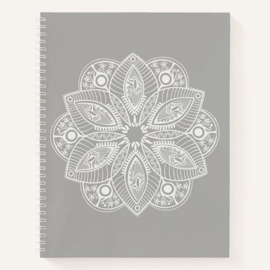 Exotisch wit Mandala op grijze achtergrond Notitieboek (Voorkant)
