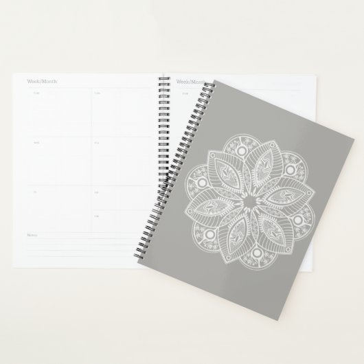 Exotisch wit Mandala op grijze achtergrond Planner (Display)