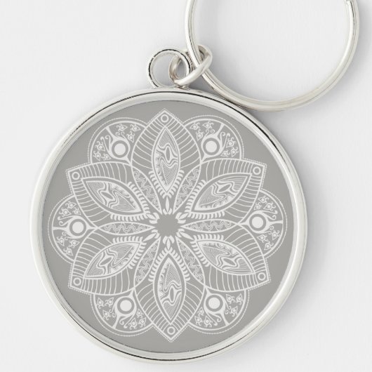 Exotisch wit Mandala op grijze achtergrond Sleutelhanger (Voorkant)