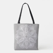 Exotisch wit Mandala op grijze achtergrond Tote Bag (Achterkant)