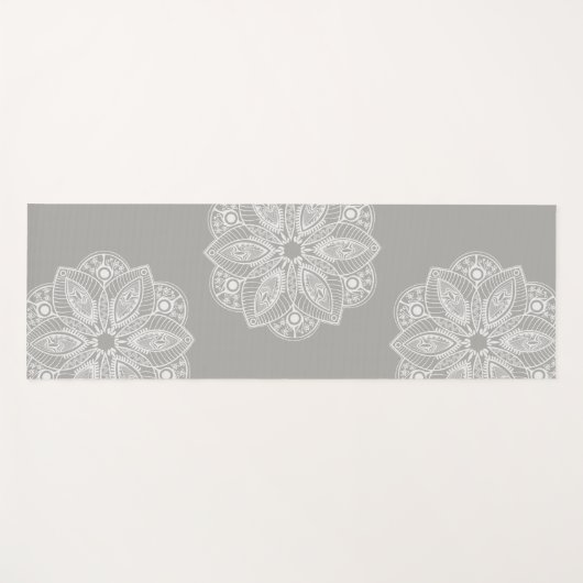 Exotisch wit Mandala op grijze achtergrond Yogamat (Voorkant (horizontaal))