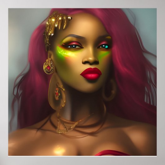 Exotische Afrikaanse glamoureuze rode lippen roze  Poster (Voorkant)