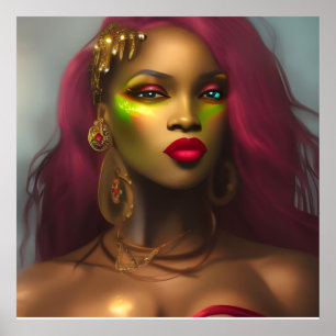 Exotische Afrikaanse glamoureuze vrouw rode lippen Poster