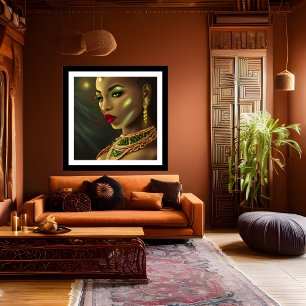 Exotische Afrikaanse glamoureuze vrouw rode lippen Poster