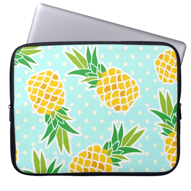 Exotische ananas: Blue Polka-dot fun. Laptop Sleeve (Voorkant)