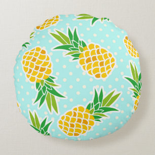 Exotische ananas: Blue Polka-dot fun. Rond Kussen