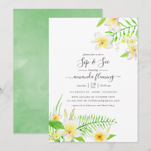 Exotische Aquarel Frangipani Bloem Sip en Zie Kaart