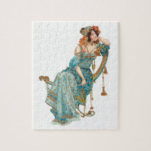 Exotische Art Nouveau Beauty in Blauwgroen robes Legpuzzel
