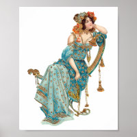 Exotische Art Nouveau Beauty in Blauwgroen robes