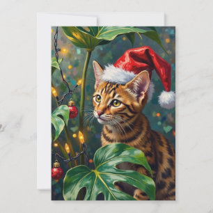 Exotische Bengaalse Kat Jungle Kerstmis Speeltijd  Feestdagenkaart