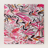 Exotische bladeren bloemen regenwoud patroon legpuzzel (Horizontaal)