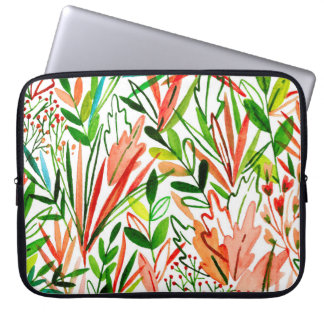 Exotische bladeren, bloemen, waterverf regenwoud d laptop sleeve