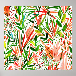 Exotische bladeren, bloemen, waterverf regenwoud d poster