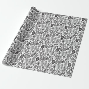 Exotische bladeren, bloemenzwart en wit. cadeaupapier