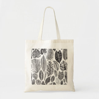 Exotische bladeren, bloemenzwart en wit. tote bag