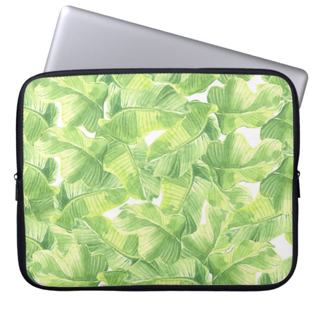Exotische bladeren: naadloze Waterverf Laptop Sleeve (Voorkant)