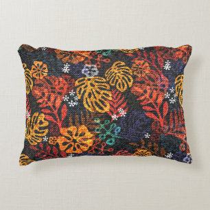 Exotische bladeren op denim, naadloze print. accent kussen