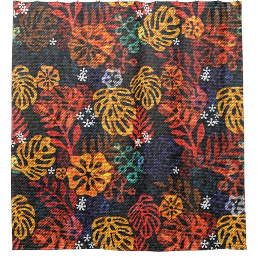 Exotische bladeren op denim, naadloze print. douchegordijn (Voorkant)