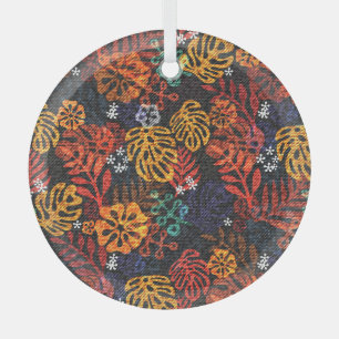 Exotische bladeren op denim, naadloze print. glas ornament