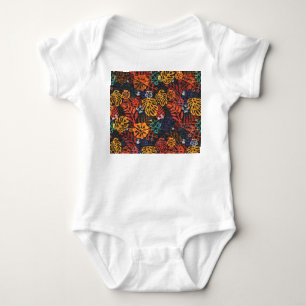 Exotische bladeren op denim, naadloze print. romper