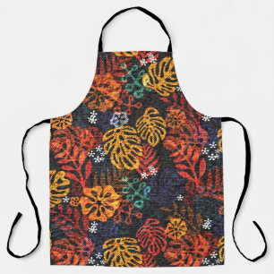 Exotische bladeren op denim, naadloze print. schort