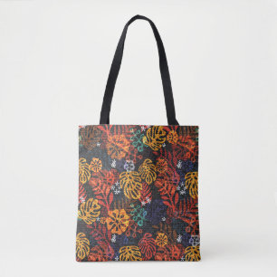 Exotische bladeren op denim, naadloze print. tote bag