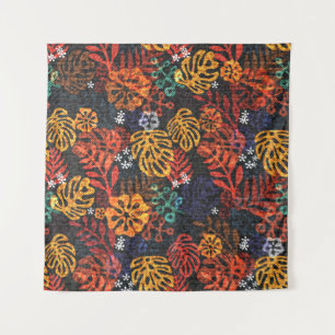 Exotische bladeren op denim, naadloze print. wandkleed