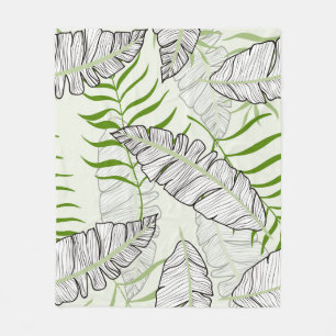 Exotische bladeren op een groene achtergrond. Trop Fleece Deken