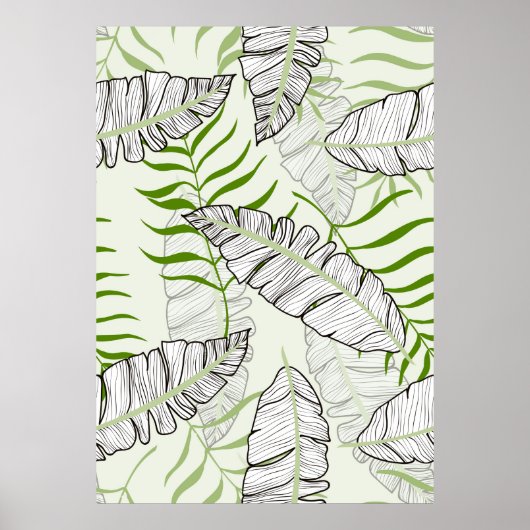 Exotische bladeren op een groene achtergrond. Trop Poster (Voorkant)