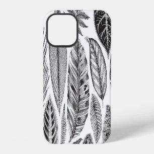Exotische bladeren, vintage bloemmotief zwart en w iPhone 12 hoesje