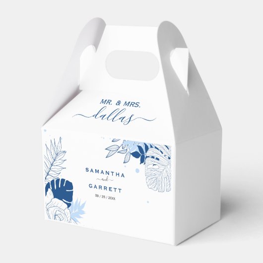 Exotische bladeren witte achtergrond gunst doos bedankdoosjes (Voorkant Zijde)