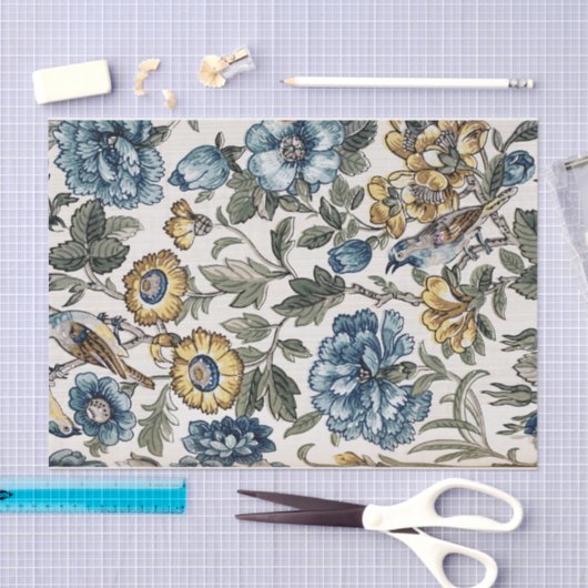 Exotische blauwe en goudbloemen en vogels tissuepapier (Craft)